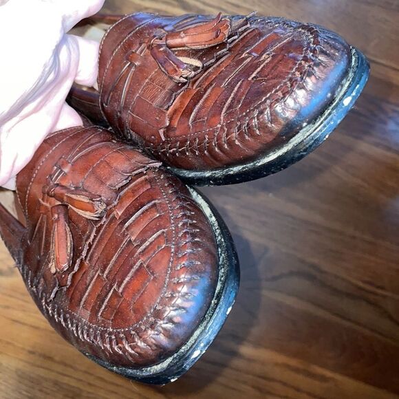 Giorgio Brutini Le Glove brown woven toe tassel slip on loafers - Picture 5 of 8